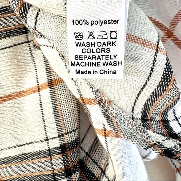 Soft Plaid Button-Down Flannel Shirt – Cream / Rust / Black – Size M - Picture 8 of 8